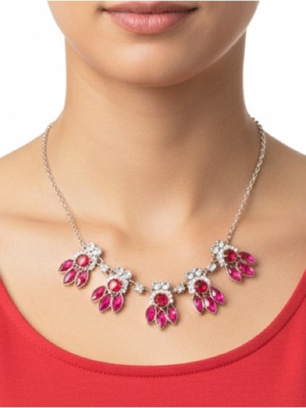 Charming Charlie Pink, Red, and Gold Crystal Statement Necklace - Picture 3 of 3